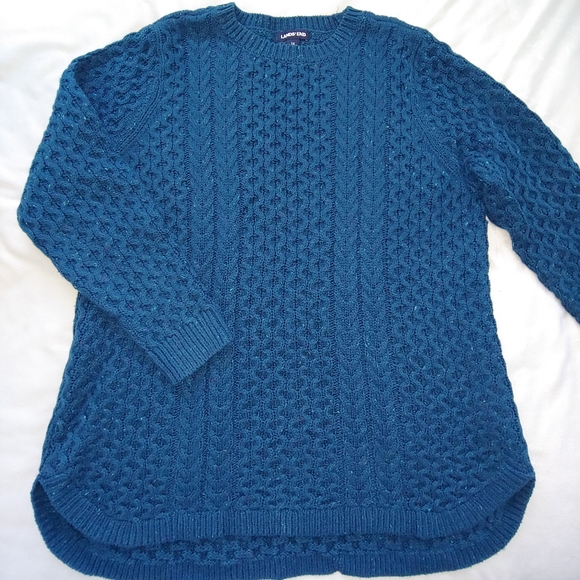 EUC Plus Size Lands’ End Teal Blue Flecked Crew Neck High-Low Sweater – Size 1X - Picture 1 of 8